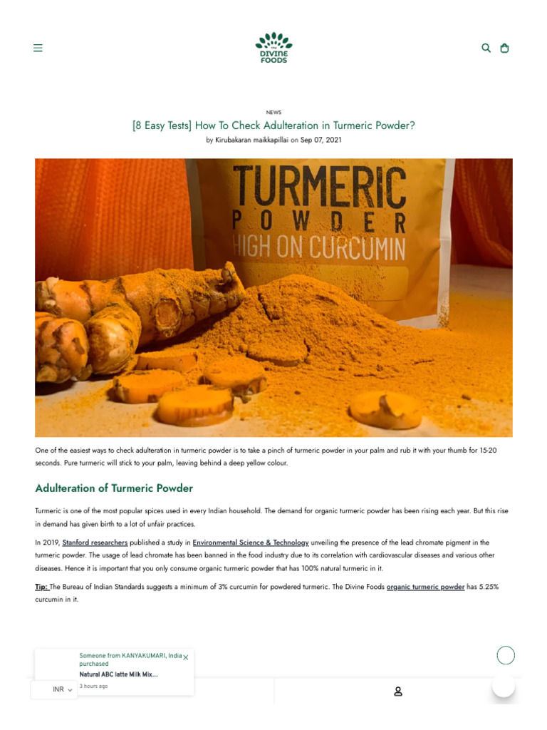 (8 Easy Tests) How To Check Adulteration in Turmeric Powder | PDF ...