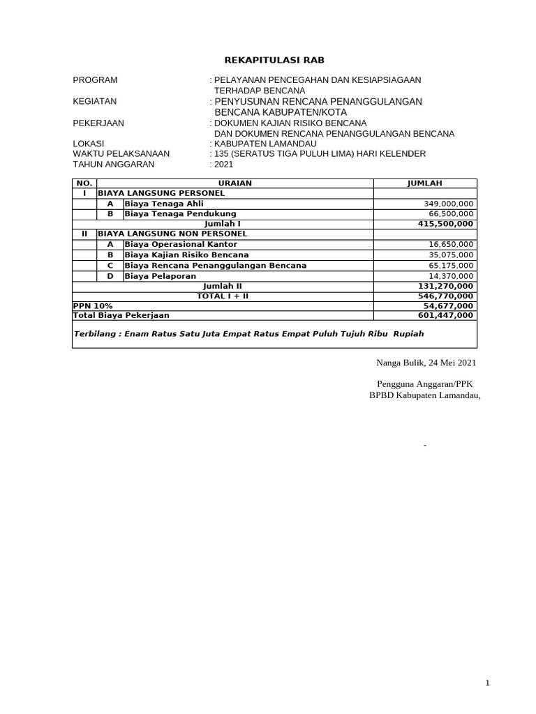 Contoh Rab KRB-RPB Kab Lamandau Ok1 | PDF