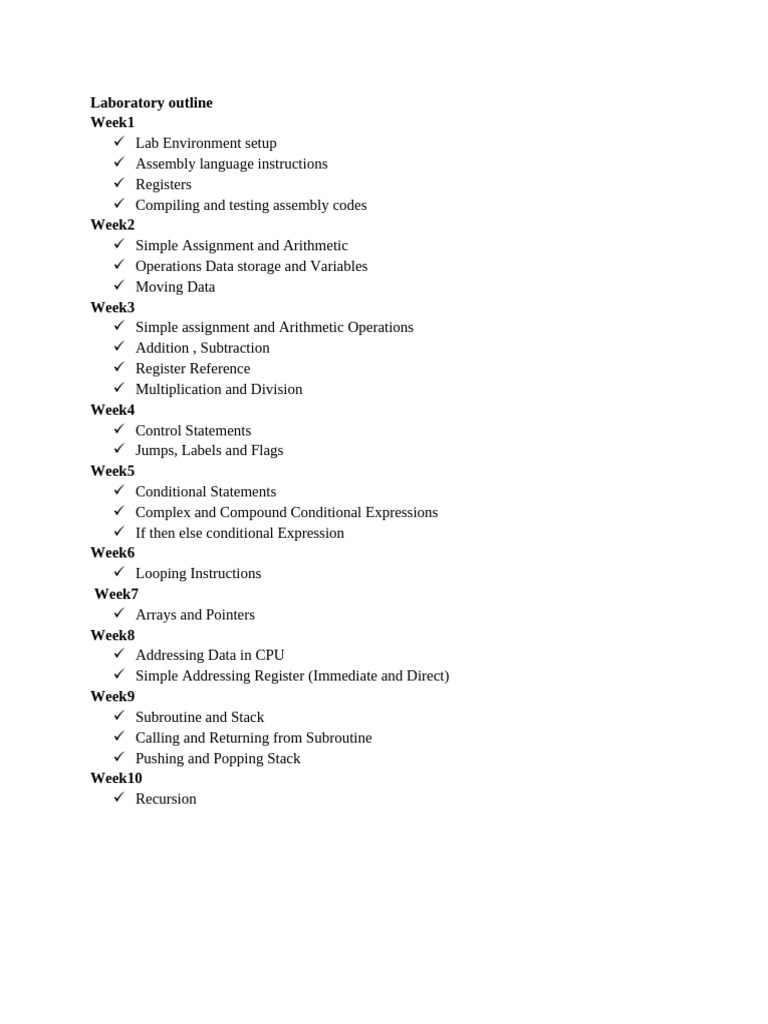 Assembly Language Lab Outline | PDF