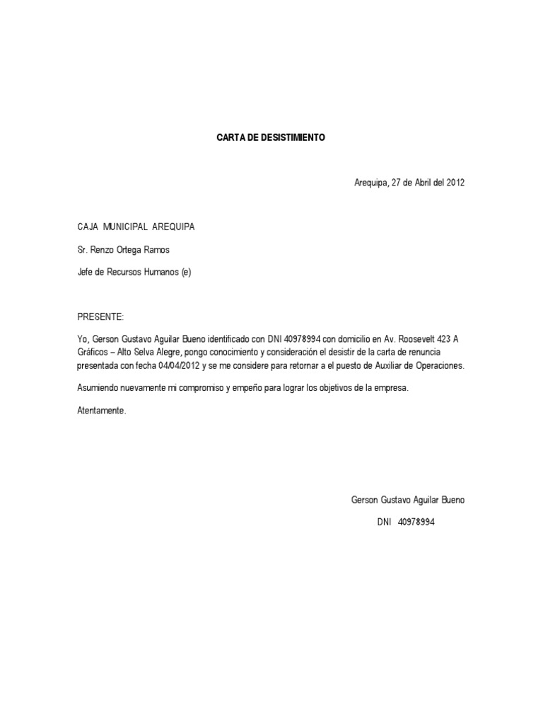 Carta de Desistimiento  PDF  Business