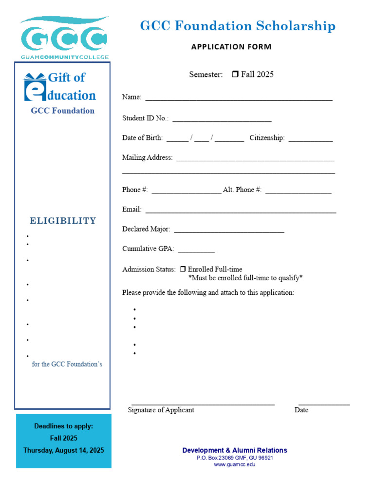 GCC Foundation Scholarship Application, Fall 2025. | PDF | Higher ...