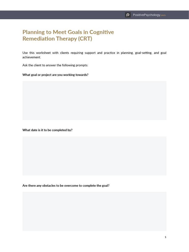 Planning To Meet Goals in Cognitive Remediation Therapy CRT | PDF