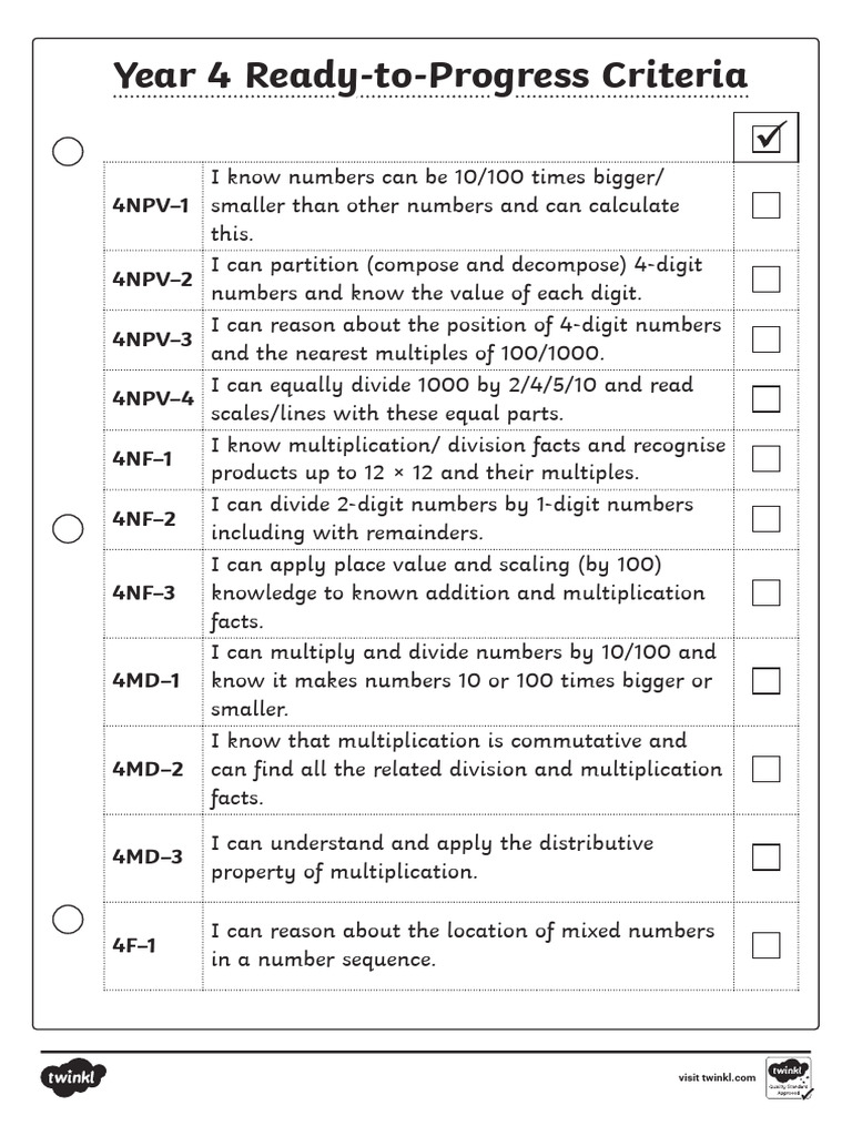 Year 4 Math Progress Criteria Guide | PDF