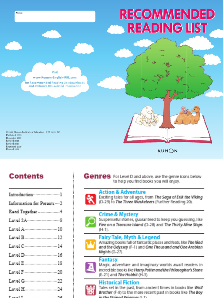 Kumon Recommended Reading List Guide | PDF | Children's Literature