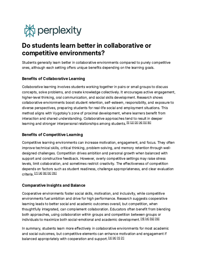 Collaborative vs. Competitive Learning Benefits | PDF | Learning ...