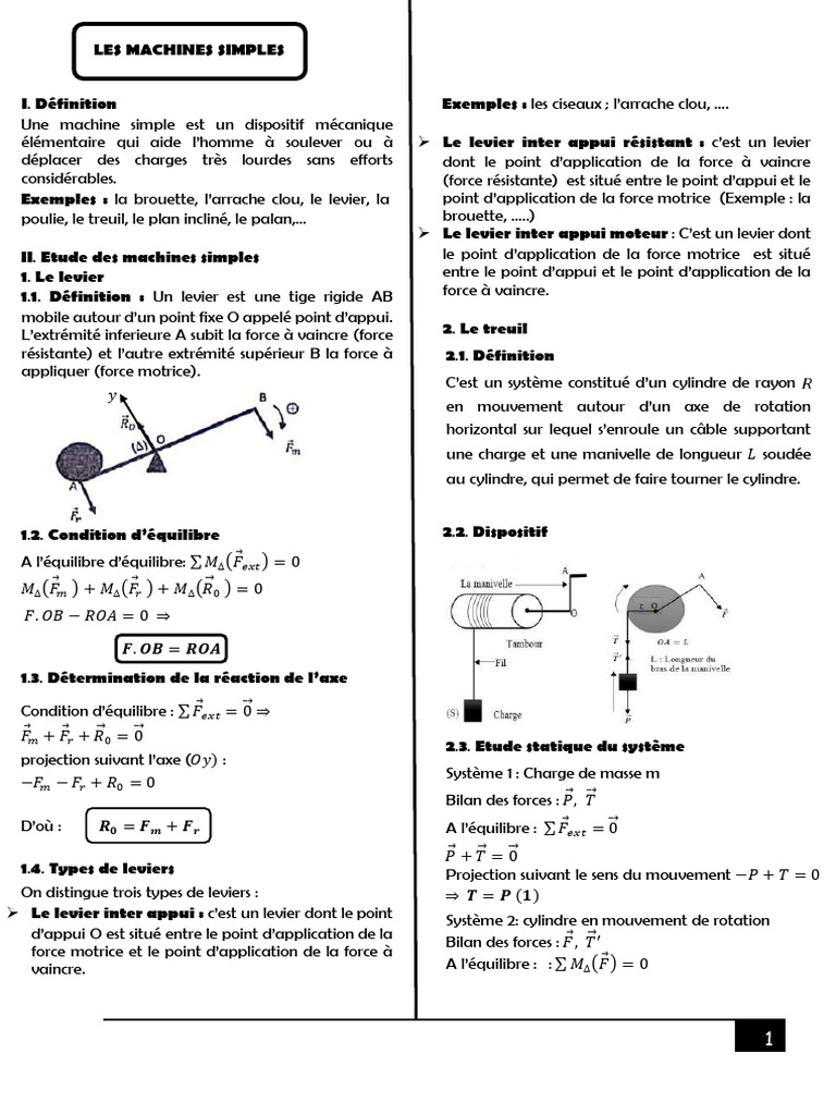 Étude des Leviers et Machines Simples | PDF | Levier (mécanique) | Rotation