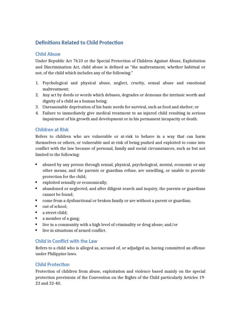 Child Protection Definitions and Policies | PDF | Child Protection ...