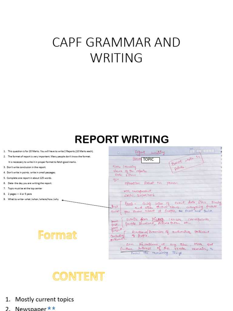 CAPF Report Writing and Essay Guide | PDF