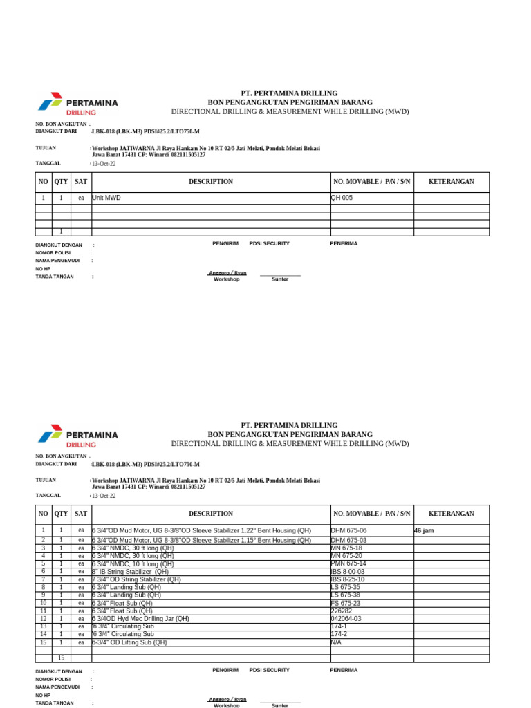 Form Bon Angkutan | PDF
