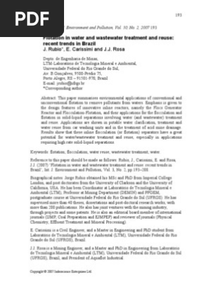 Flotation In Water And Waste Water Treatment And Reuse Emulsion Water