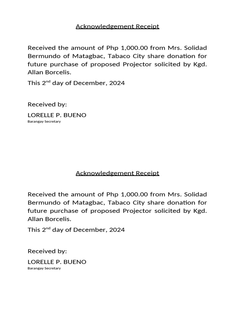 Donation Receipt for Projector Fund | PDF