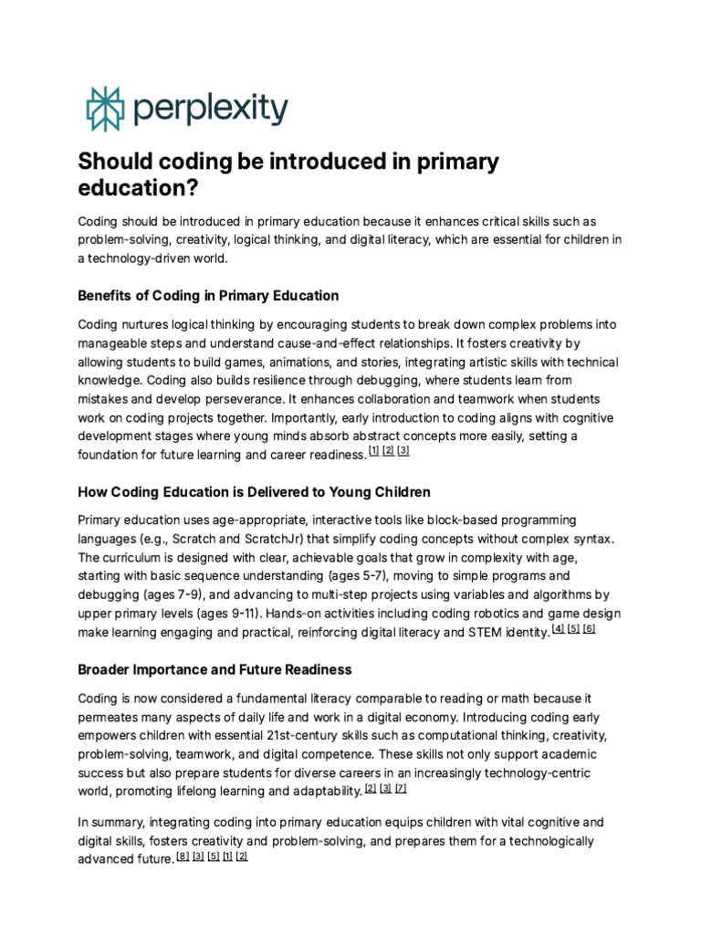 Benefits of Coding in Primary Education | PDF | Computer Programming ...