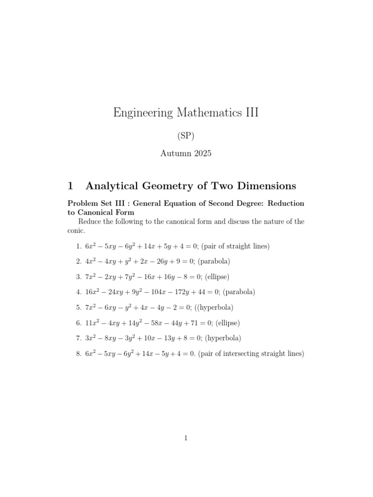 Conic Sections Problem Set Solutions | PDF
