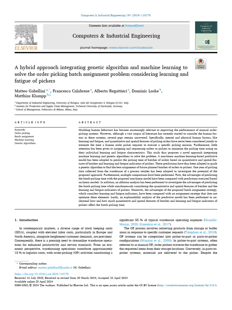 Hybrid Genetic Algorithm for Order Picking | PDF | Mathematical ...