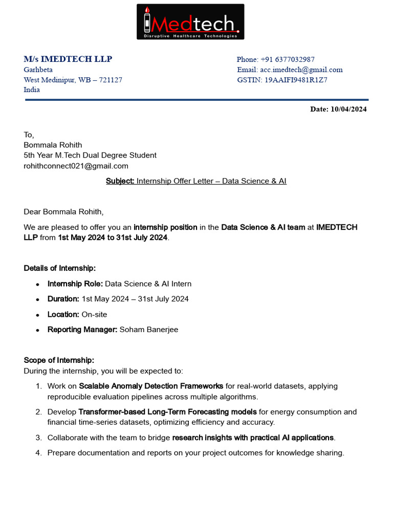 Data Science and Ai Intern Imedtech LLP May 2024 - Jun 2024 | PDF ...