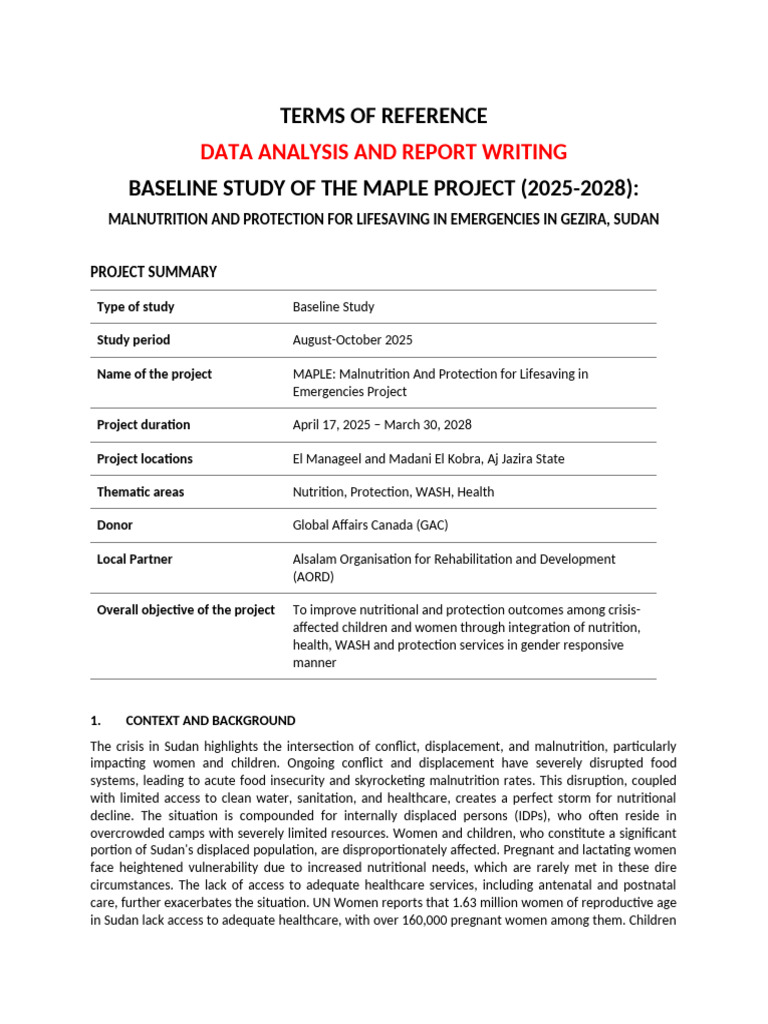 Baseline Study: MAPLE Project Sudan | PDF | Malnutrition | Wash