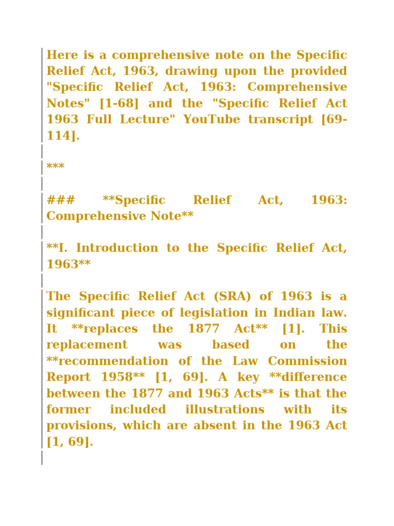 Specific Relief Act 1963 Overview | PDF | Legal Remedy | Lease
