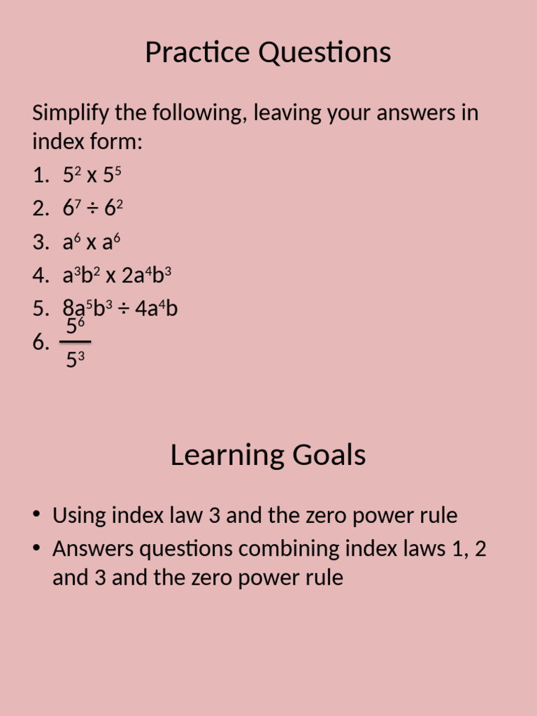 Year+10S+ +Index+Laws+3,+4+and+5+and+the+Zero+Power+Rule | PDF