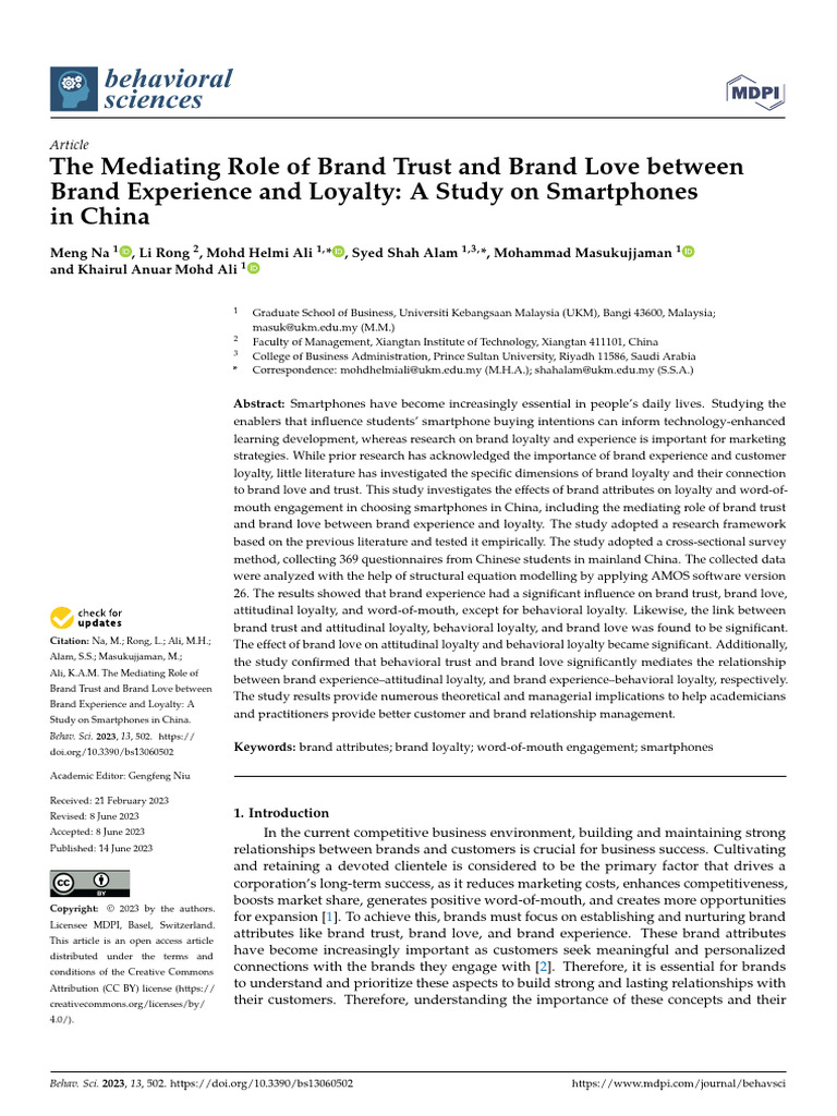 The Mediating Role of Brand Trust and Brand Love Between Brand ...