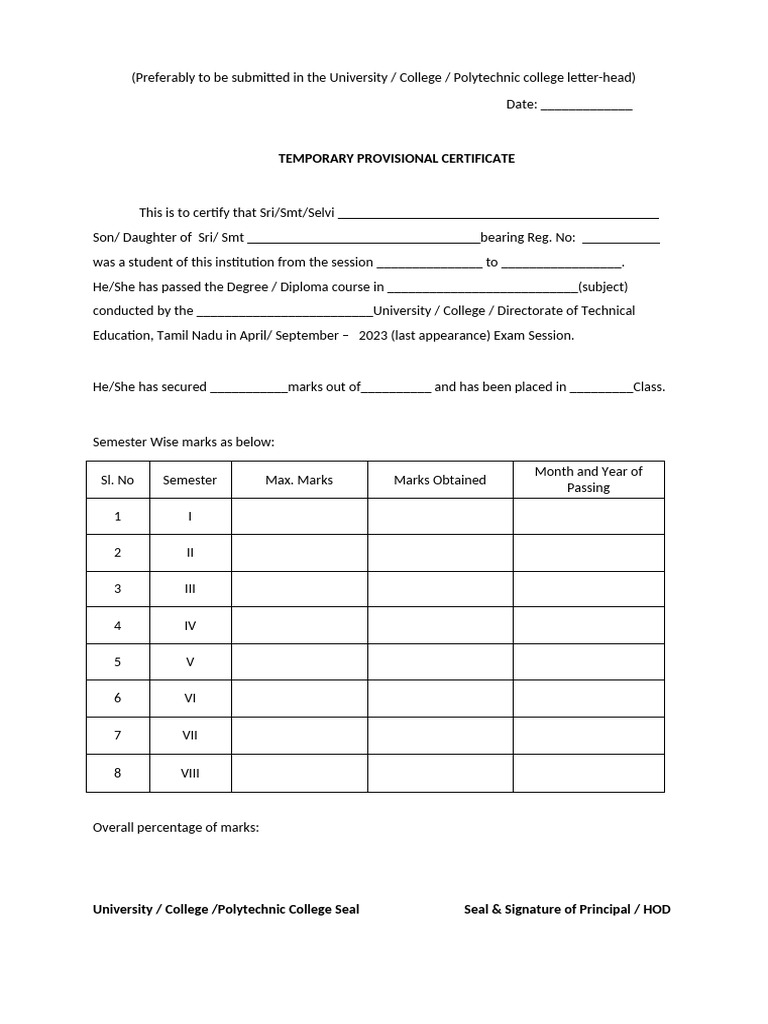 Temporary Provisional Model 2023 | PDF