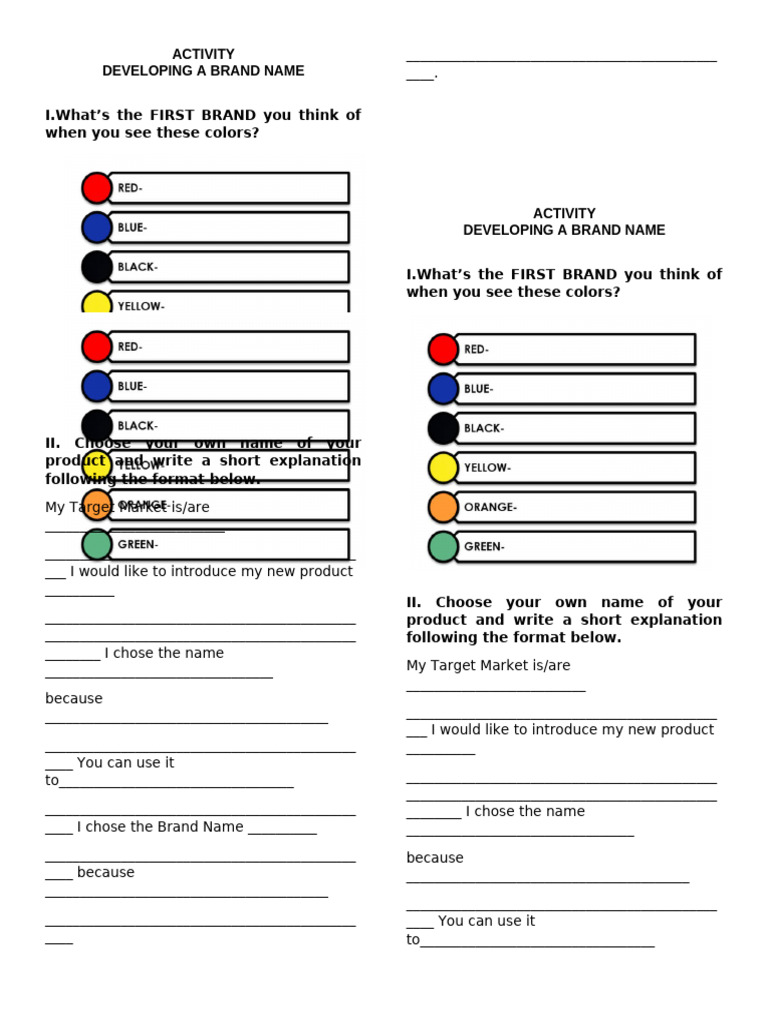 Brand Name Development Activity Guide | PDF