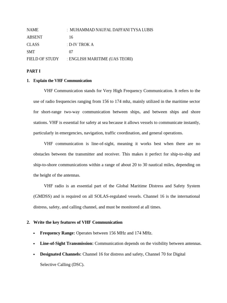 VHF Communication and ISM Code Overview | PDF | Shipping | Water Transport