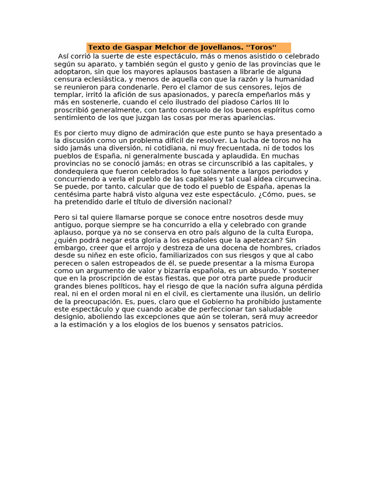 Crítica a la Fiesta de los Toros en España | PDF