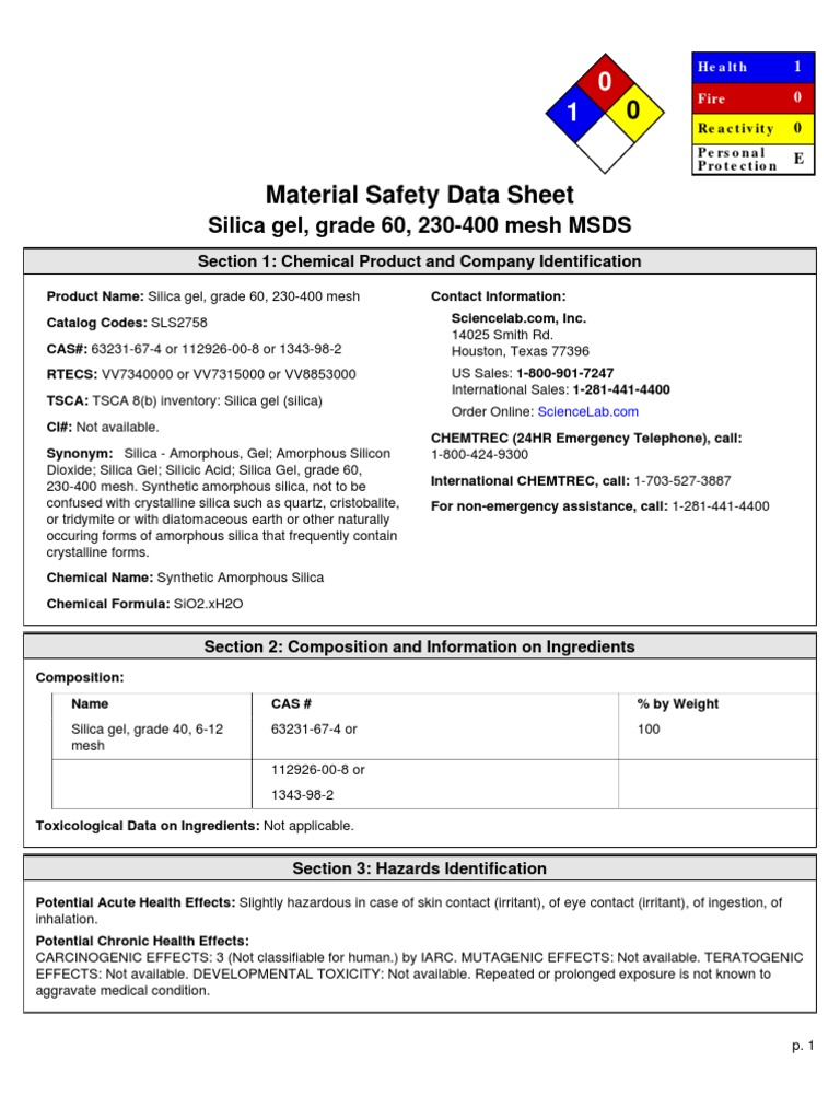 Msds Silicon Dioxide Toxicity