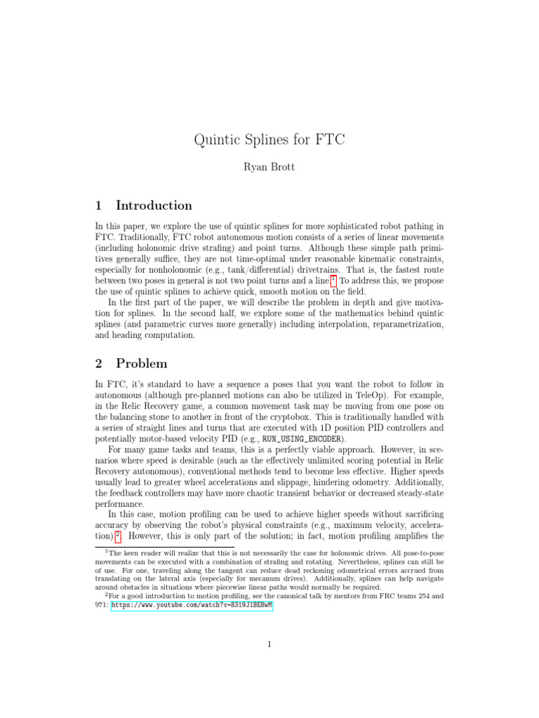 Quintic Splines For FTC | PDF | Vector Space | Spline (Mathematics)