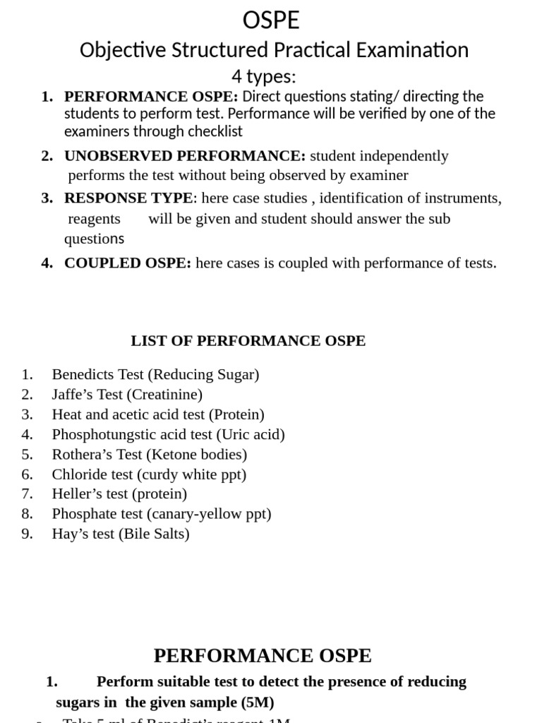 OSPE: Practical Exam Types & Tests | PDF