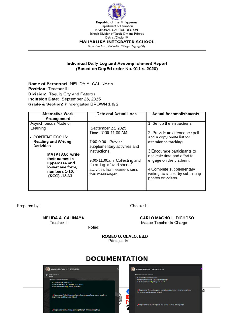 Daily Log for Kindergarten Teaching | PDF | Pedagogy | Learning