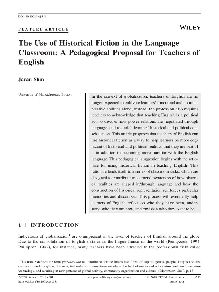 The Use of Historical Fiction in The Lan | PDF | English As A Second Or ...