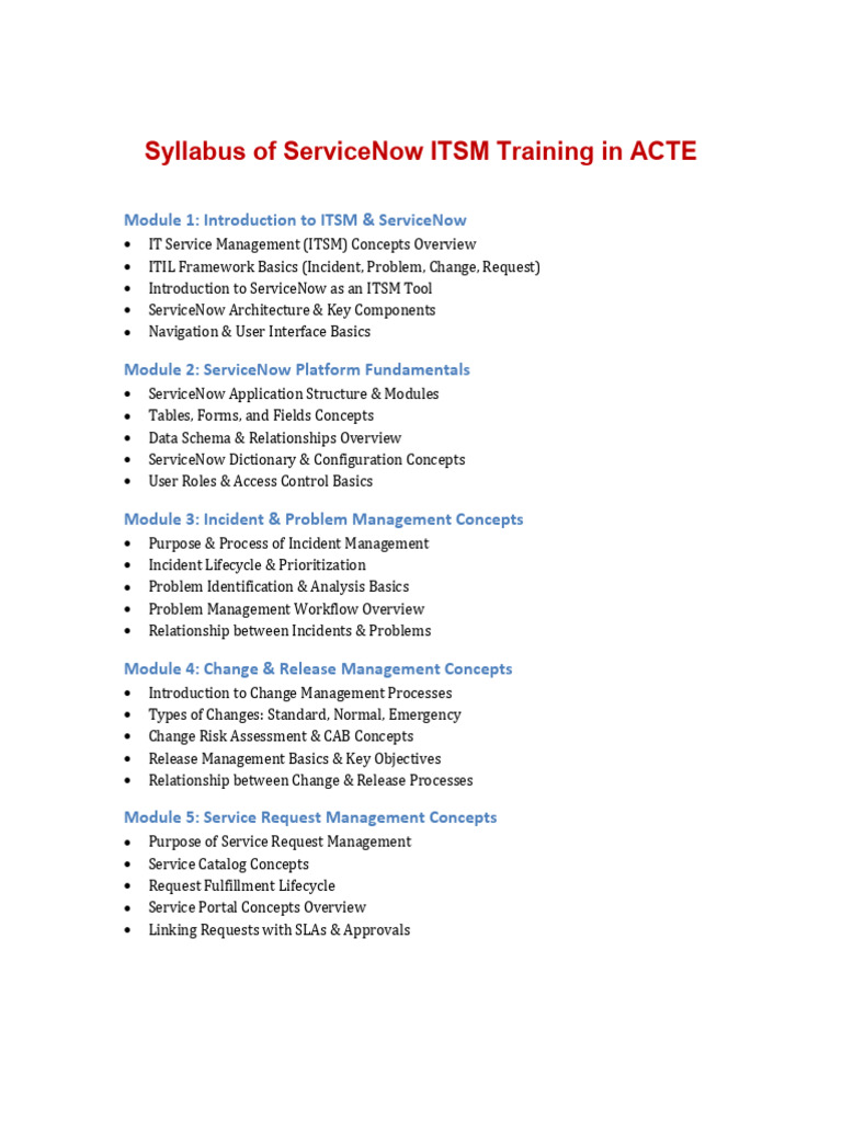 Syllabus of ServiceNow ITSM Training in ACTE | PDF | Service Level ...