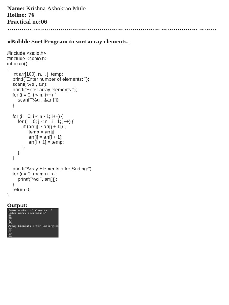Bubble Sort Program in C | PDF