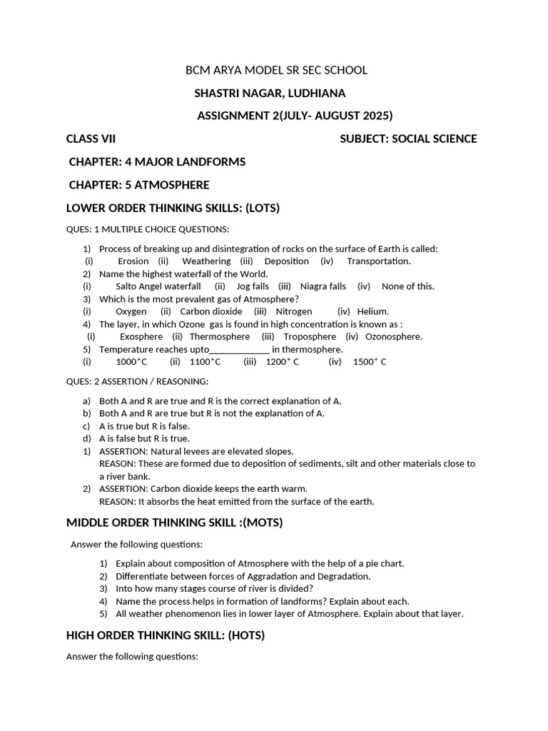 632-C-15642-Assignment Class Vii July August Geography Social Science ...