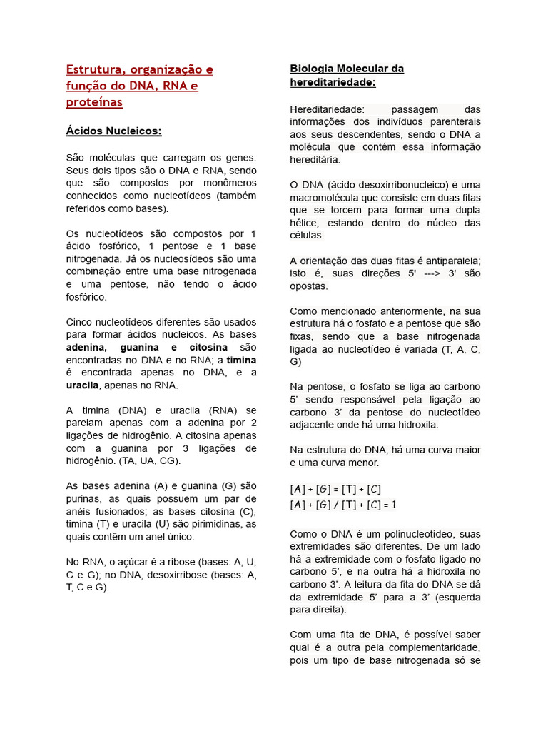 Bio Mol - Resumo | PDF | Promotor (genética) | Tradução (Biologia)