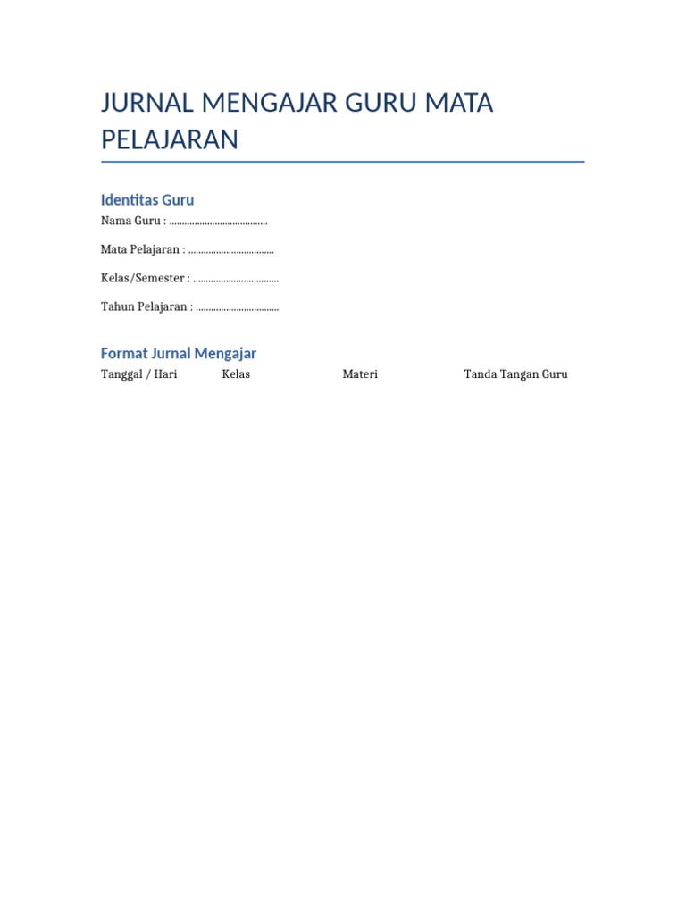Jurnal Mengajar Guru Mata Pelajaran | PDF