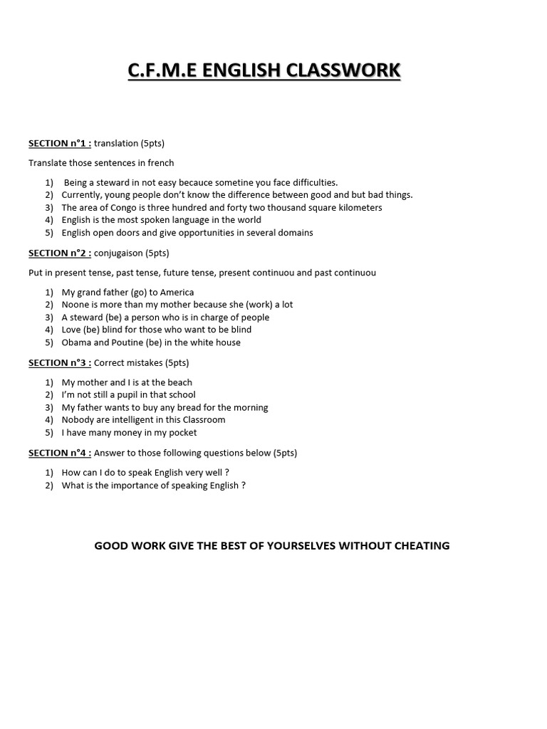 English Classwork: Translation & Grammar | PDF