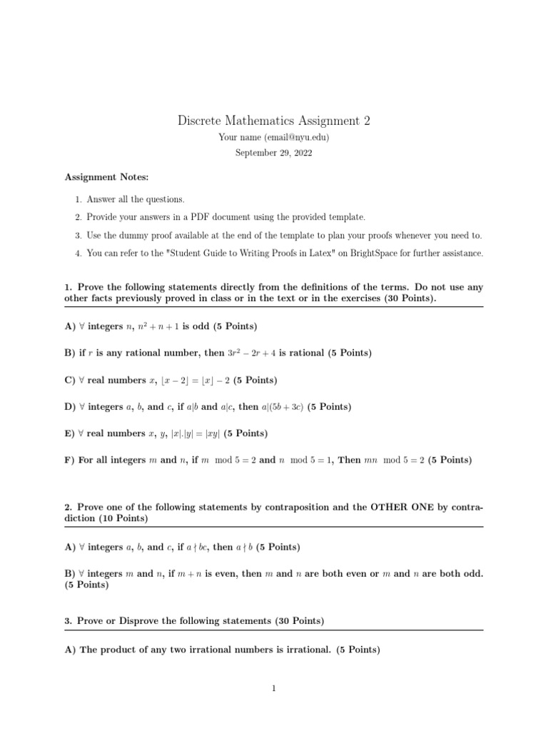 DiscreteMath Assignment2 Fall2022 | PDF | Mathematical Proof | Prime Number
