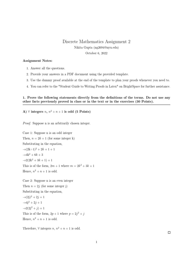 Discrete Math Assignment 2 Solutions | PDF | Numbers | Mathematical Proof