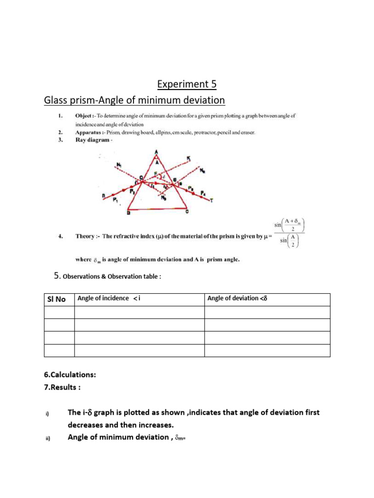 Minimum Deviation in Glass Prism Experiment | PDF