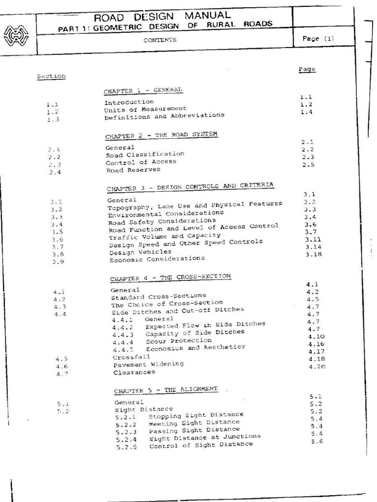 Road Design Manual Part I Geometric Design of Rural Roads, 1979 | PDF
