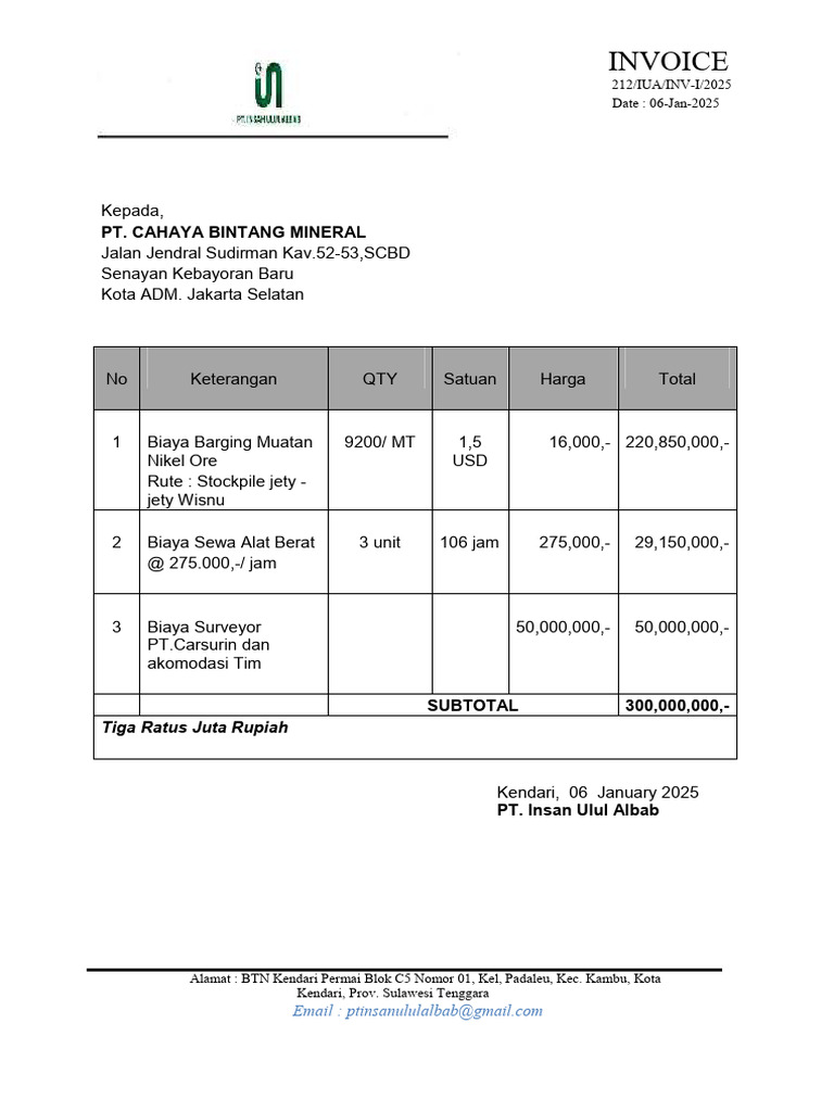 Invoice Biaya Muatan Nikel Ore 2025 | PDF