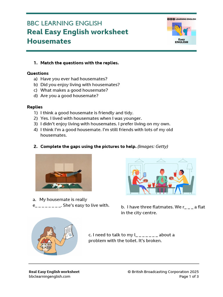 RealEasyEnglish Housemates Worksheet | PDF