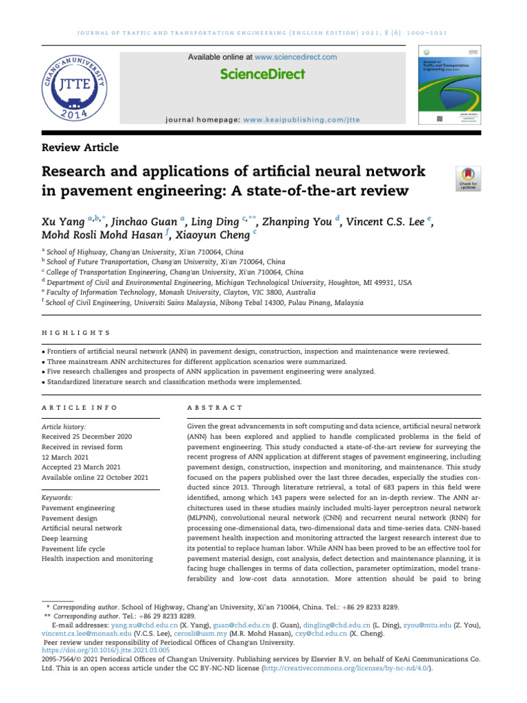 Research and Applications of Artificial Neural Network in Pavement ...