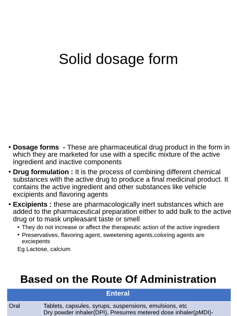 Overview of Solid Dosage Forms | PDF | Topical Medication | Tablet ...
