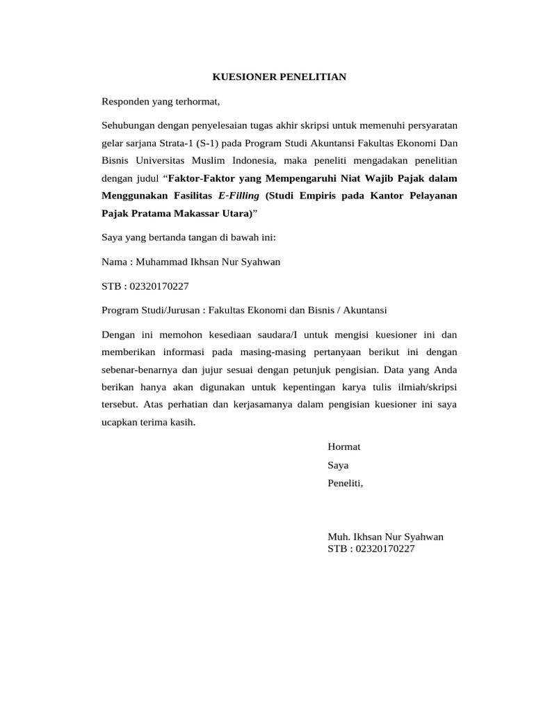 Kuisioner Penelitian | PDF