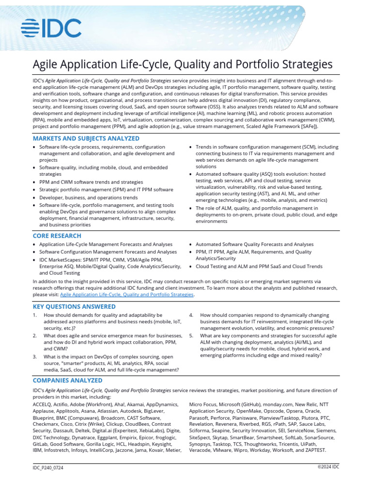 IDC Agile Application Life-Cycle, Quality and Portfolio Strategies ...