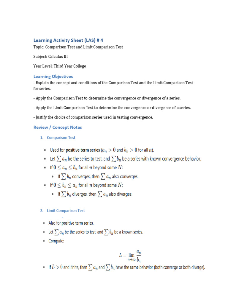 Comparison and Limit Tests in Calculus | PDF
