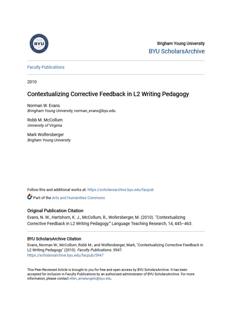 Contextualizing Corrective Feedback in L2 Writing Pedagogy | PDF ...
